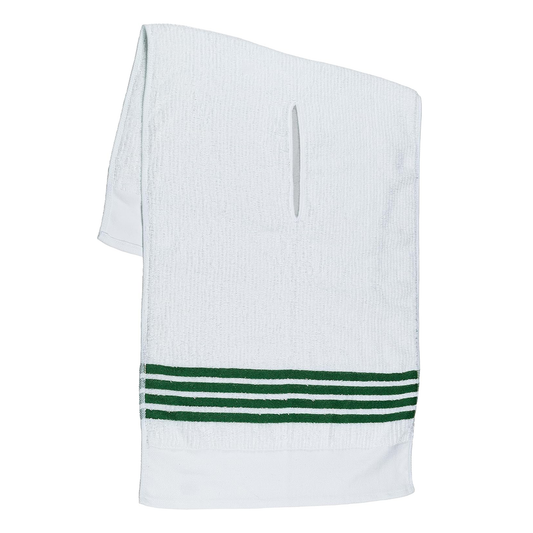 The Tour Towel - White with Green Stripes
