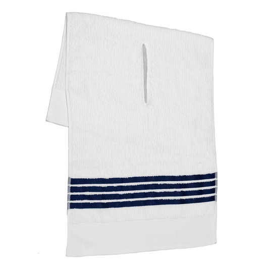 The Tour Towel - White with Navy Stripes