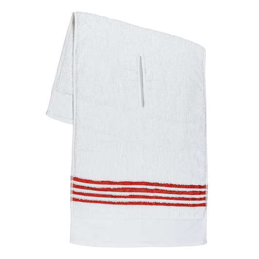 The Tour Towel - White with Red Stripes