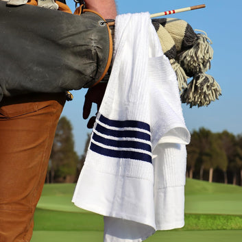 The Tour Towel - White with Navy Stripes