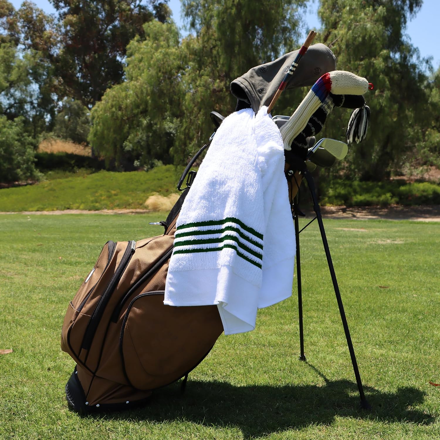 The Tour Towel - White with Green Stripes